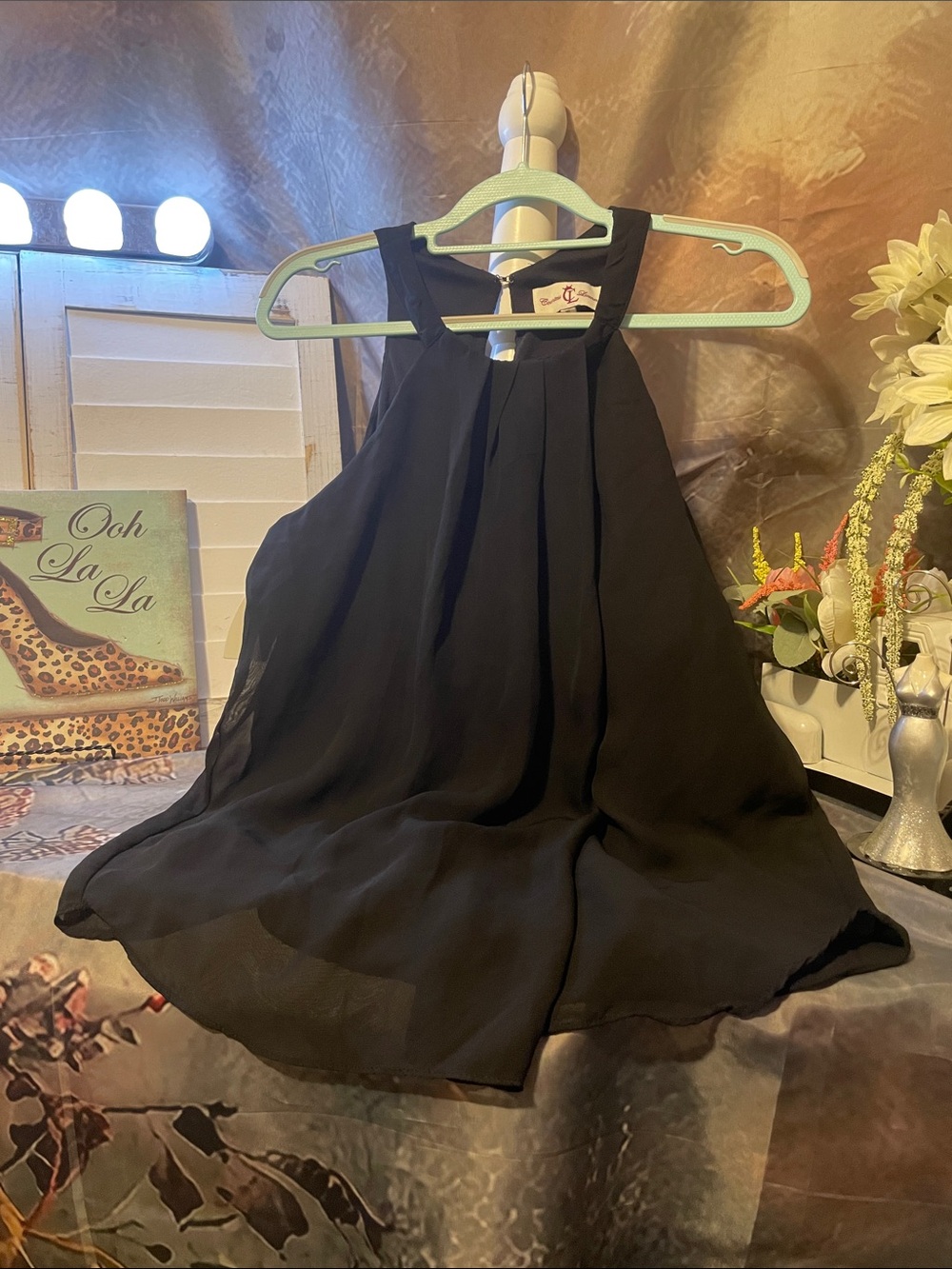 Sleeveless Halter Chiffon Blouse - Black